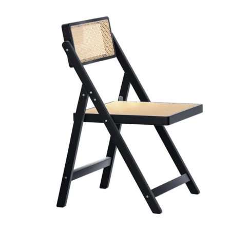 Dining Chair Wooden Rattan Foldable Black