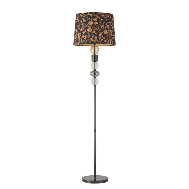 Allegra Flower Fabric Shade Metal Glass Base Standing Floor Light Lamp Black Nickel