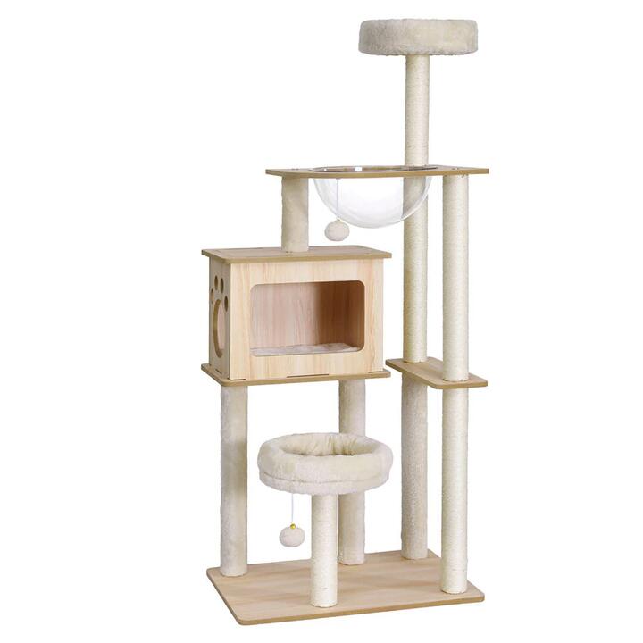 Cat Tree Tower Scratching Post Scratcher 142cm Wood Bed Condo House