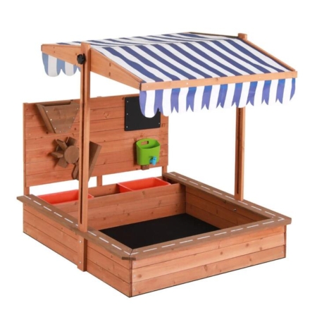 Kids Sandpit Wooden Canopy Sandbox With Cover Funnel Outdoor Toys 110cm