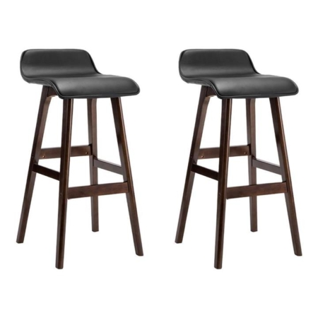 Set of 2 PU Leather Wood Wave Style Bar Stool - Black