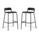 Set of 2 - Sam Aurora Industrial Flat Bar Stool - 75cm - Black Frame - Brown Timber Seat