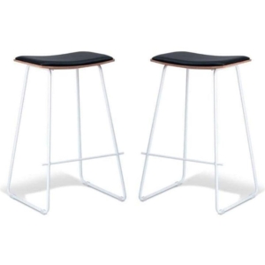 Set of 2 - Porter Nordberg Kitchen Counter Bar Stool 73m - White Frame - Natural Veneer - Black Cushion Seat