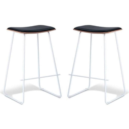 Set of 2 - Porter Nordberg Kitchen Counter Bar Stool 73m - White Frame - Natural Veneer - Black Cushion Seat