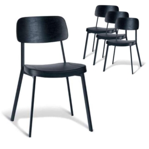 Set of 4 - Enfys Industrial Dining Chair - Black Frame - Black  Back - Black Cushion Seat