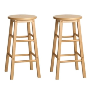 Set of 2 Beech Wood Backless Bar Stools - Natural