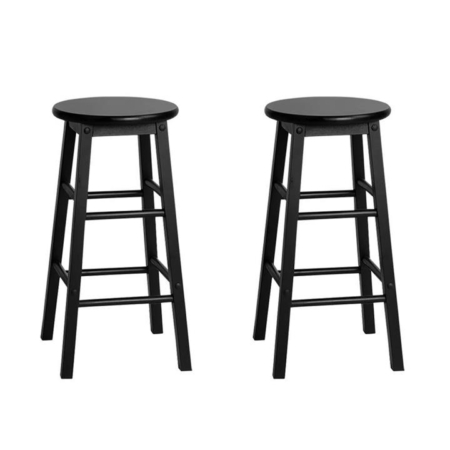 Set of 2 Beech Wood Backless Bar Stools - Black