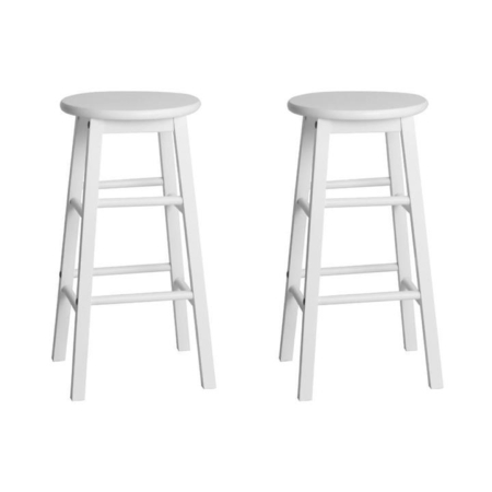 Set of 2 Beech Wood Backless Bar Stools - White