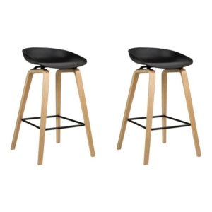 Set of 2 Wooden Square Footrest Bar Stools - Black