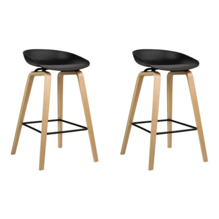 Set of 2 Wooden Square Footrest Bar Stools - Black