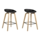 Set of 2 Wooden Square Footrest Bar Stools - Black