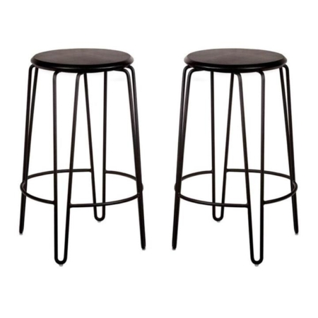 Set of 2 - Storo Bar Stool 65cm - Black Frame - Black Timber Seat