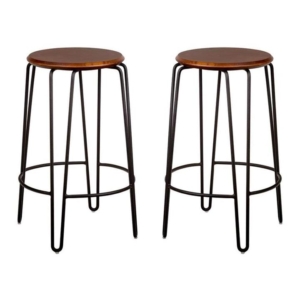 Set of 2 - Storo Bar Stool 65cm - Black Frame - Walnut Timber Seat