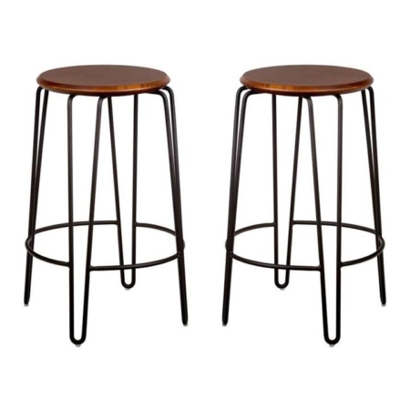 Set of 2 - Storo Bar Stool 65cm - Black Frame - Walnut Timber Seat