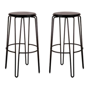 Set of 2 - Storo Bar Stool 75cm - Black Frame - Black Timber Seat