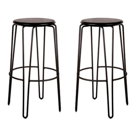 Set of 2 - Storo Bar Stool 75cm - Black Frame - Black Timber Seat