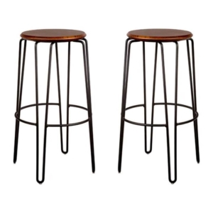 Set of 2 - Storo Bar Stool 75cm - Black Frame - Walnut Timber Seat