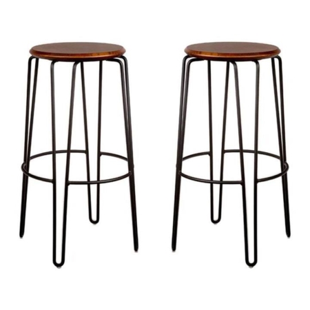 Set of 2 - Storo Bar Stool 75cm - Black Frame - Walnut Timber Seat