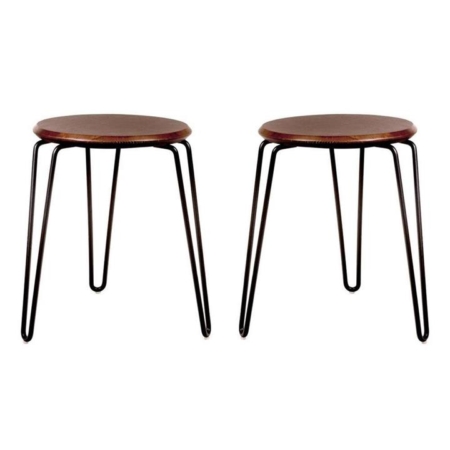 Set of 2 - Storo Bar Stool 45cm - Black Frame - Walnut Timber Seat