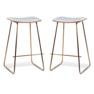 Set of 2 - Porter Nordberg Kitchen Counter Bar Stool 73cm - Rose Gold Frame - Natural Veneer White Cushion Seat