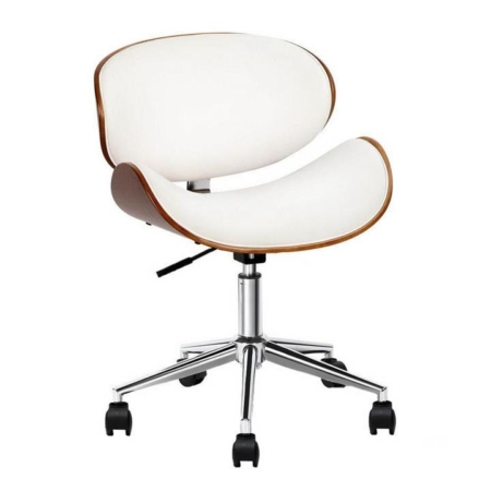 Wooden & PU Leather Office Desk Chair - White