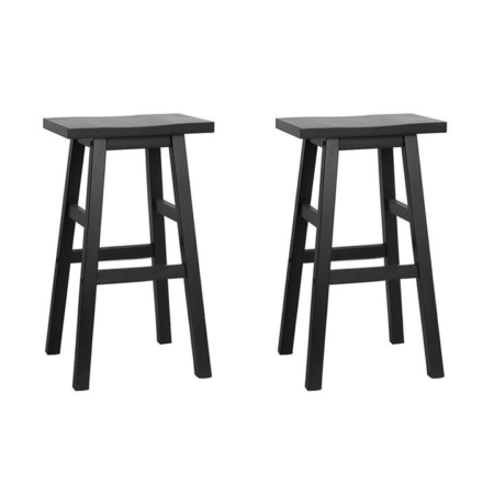 Set of 2 Beech Wood Bar Stools - Black