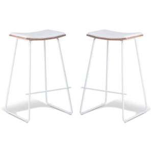 Set of 2 - Porter Nordberg Kitchen Counter Bar Stool 73m - White Frame - Natural Veneer - White Cushion Seat