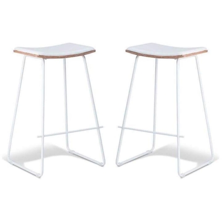 Set of 2 - Porter Nordberg Kitchen Counter Bar Stool 73m - White Frame - Natural Veneer - White Cushion Seat