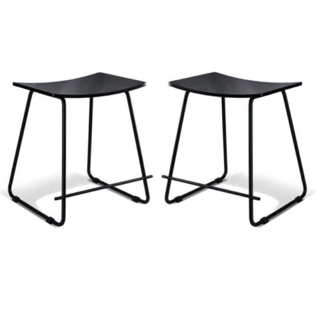 Set of 2 - Porter Nordberg Kitchen Low Stool 47cm - Black Frame - Black Veneer Seat