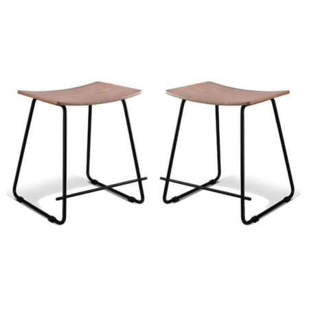 Set of 2 - Porter Nordberg Kitchen Low Stool 47cm - Black Frame - Natural Veneer Seat