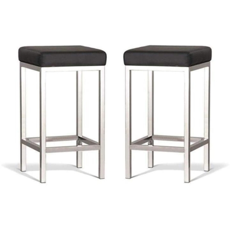 Set of 2 - Borgo Bar Stool 65cm - Polished Frame - Black