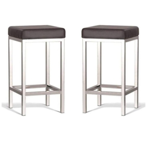 Set of 2 - Borgo Bar Stool 65cm - Polished Frame - Brown