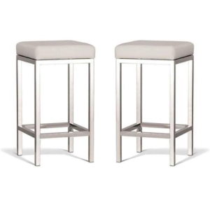 Set of 2 - Borgo Bar Stool 65cm - Polished Frame - Off White