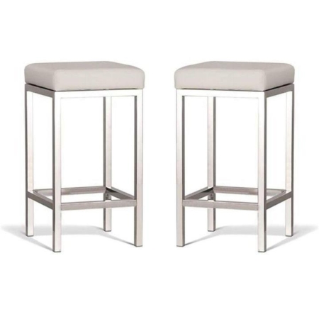 Set of 2 - Borgo Bar Stool 65cm - Polished Frame - Off White