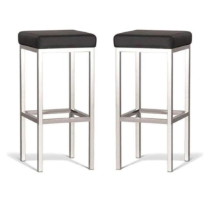 Set of 2 - Borgo Bar Stool 75cm - Polished Frame -  Black