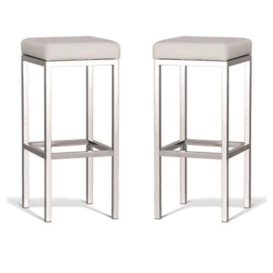 Set of 2 - Borgo Bar Stool 75cm - Polished Frame - Off White