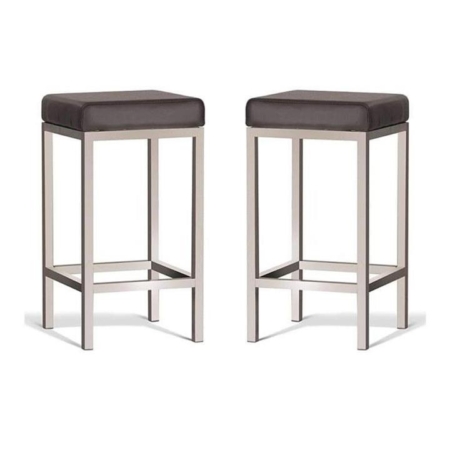 Set of 2 - Borgo Bar Stool 65cm - Brushed Frame - Brown