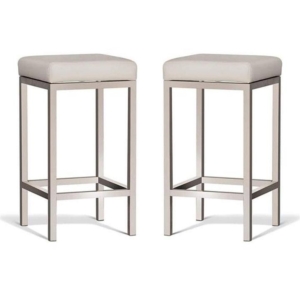 Set of 2 - Borgo Bar Stool 65cm - Brushed Frame - Off White