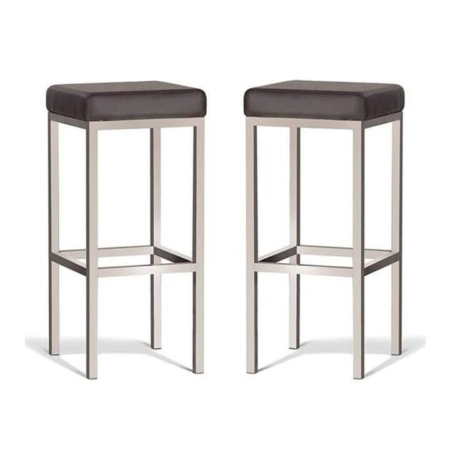 Set of 2 - Borgo Bar Stool 75cm - Brushed Frame - Brown