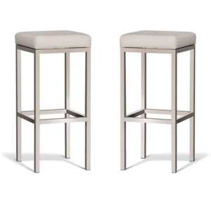 Set of 2 - Borgo Bar Stool 75cm - Brushed Frame - Off White