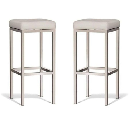 Set of 2 - Borgo Bar Stool 75cm - Brushed Frame - Off White