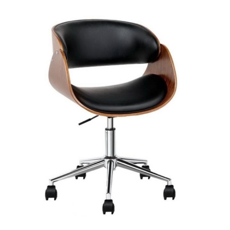 Wooden & PU Leather Office Desk Chair - Black