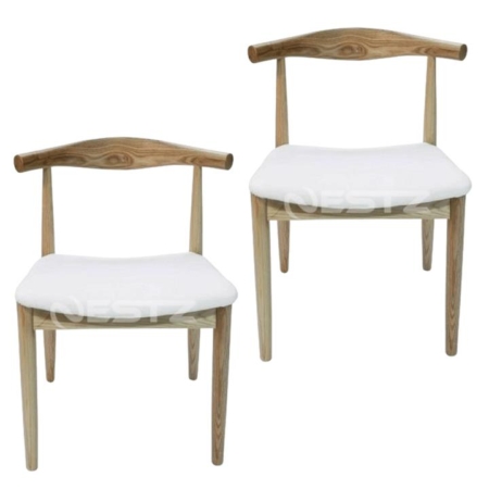 Set of 2 - Hans Wegner Replica CH20 Elbow Dining Chair - Natural Frame - White