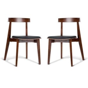 Set of 2 - Masa Ito Oriental Dining Chair - Walnut Frame - Black Cushion Seat