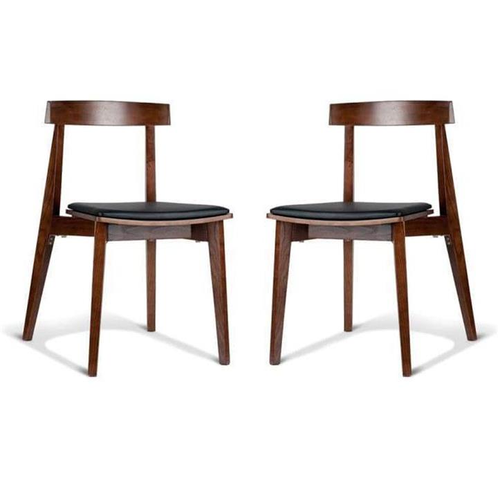 Set of 2 - Masa Ito Oriental Dining Chair - Walnut Frame - Black Cushion Seat