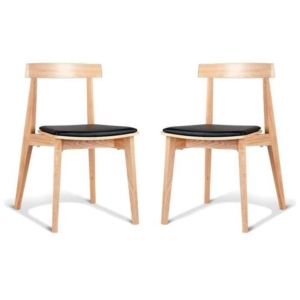 Set of 2 - Masa Ito Oriental Dining Chair - Natural Frame - Black Cushion Seat