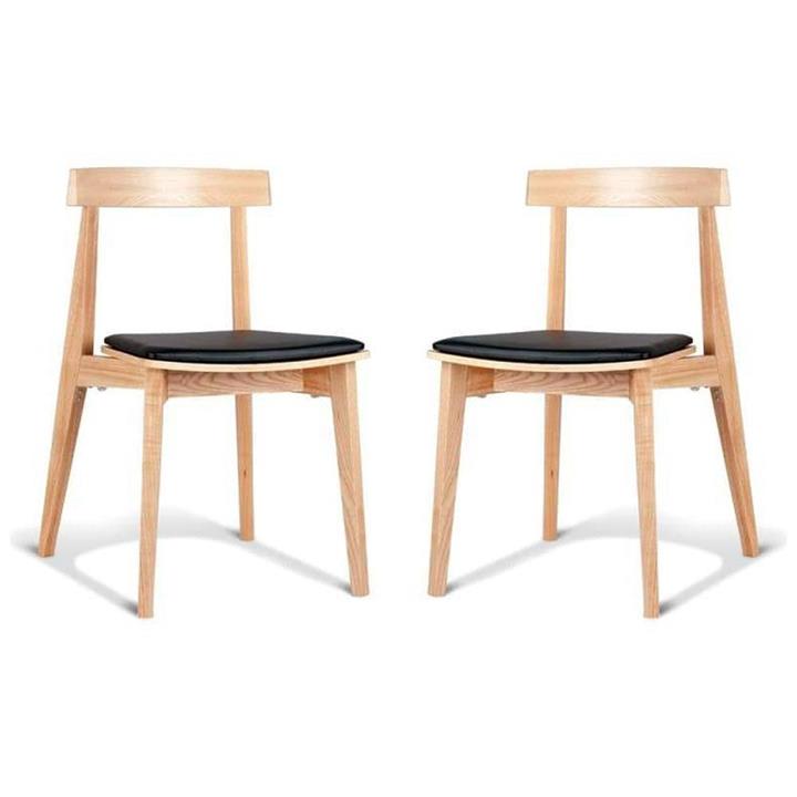 Set of 2 - Masa Ito Oriental Dining Chair - Natural Frame - Black Cushion Seat