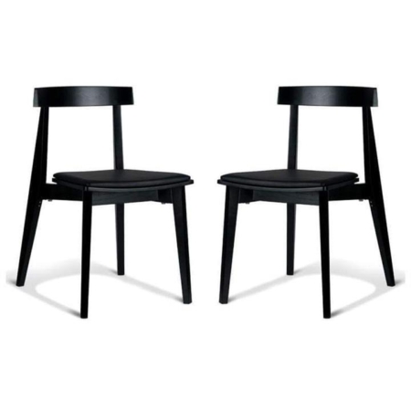 Set of 2 - Masa Ito Oriental Dining Chair - Black Frame - Black Cushion Seat