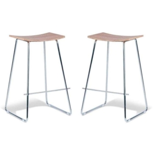 Set of 2 - Porter Nordberg Kitchen Counter Bar Stool 70cm - Chrome Frame  - Natural Veneer Seat