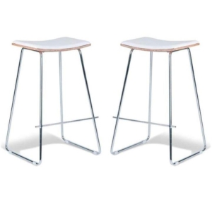 Set of 2 - Porter Nordberg Kitchen Counter Bar Stool 73m - Chrome Frame - Natural Veneer - White Cushion Seat